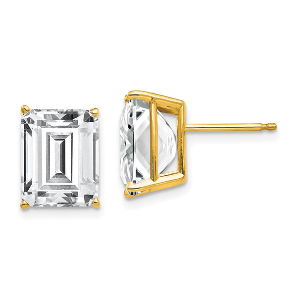 14K Gold Emerald Cut CZ Earrings - 10x8mm