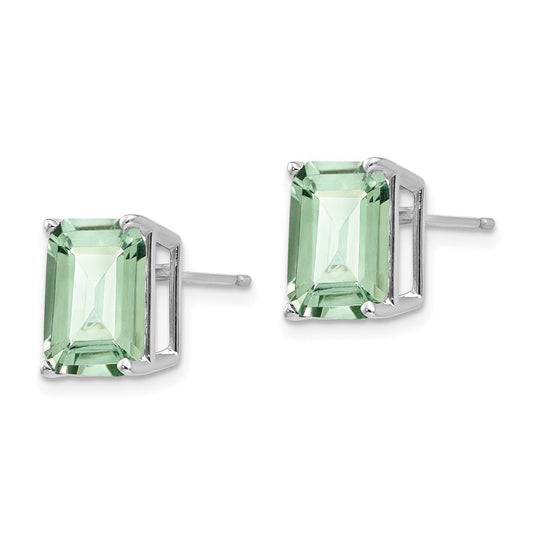 High-Quality 14K Gold Emerald-Cut Green Quartz Earrings - Stylish 10x8mm