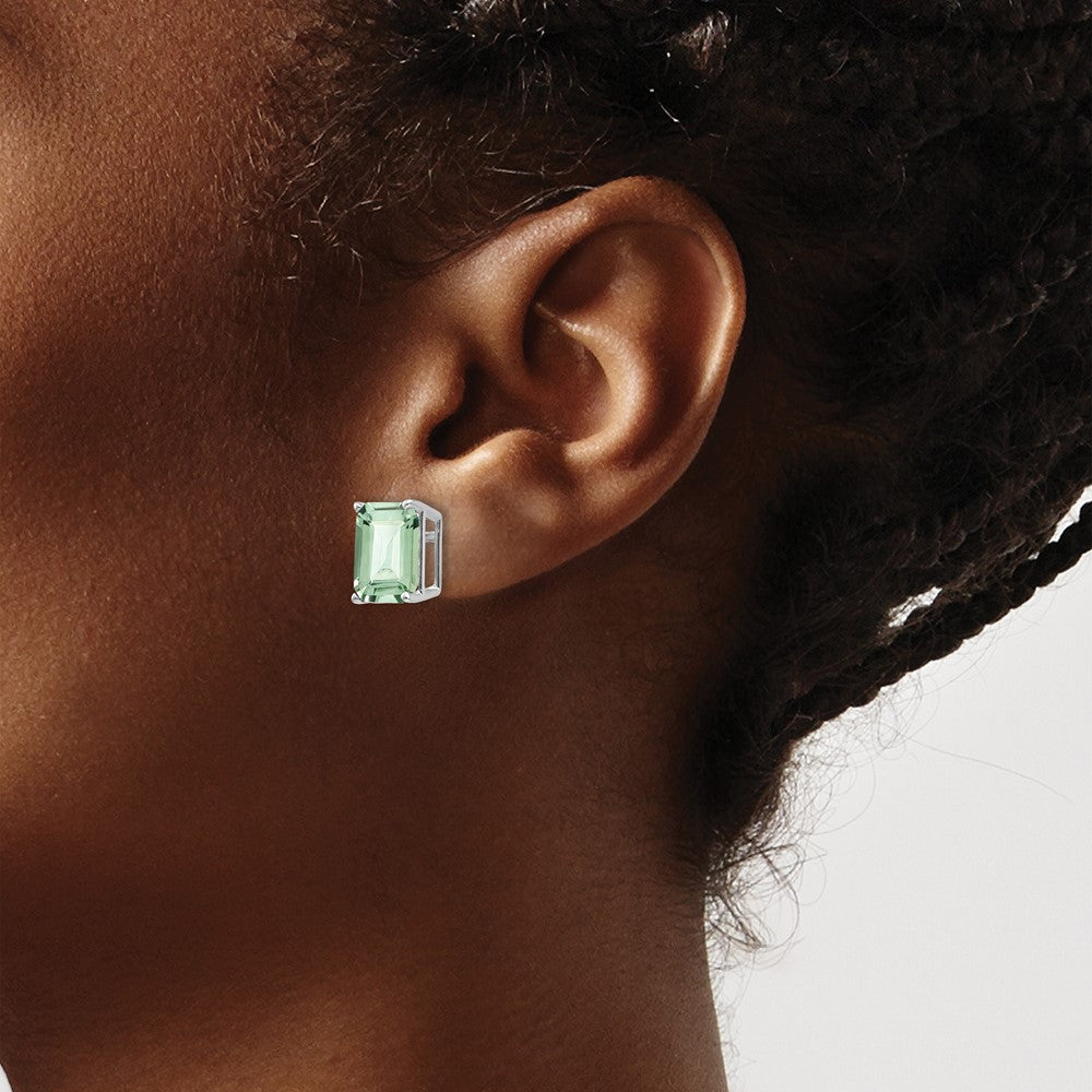 High-Quality 14K Gold Emerald-Cut Green Quartz Earrings - Stylish 10x8mm
