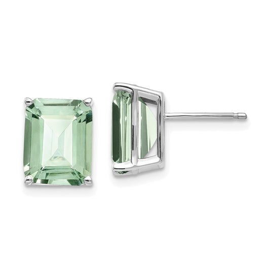 High-Quality 14K Gold Emerald-Cut Green Quartz Earrings - Stylish 10x8mm