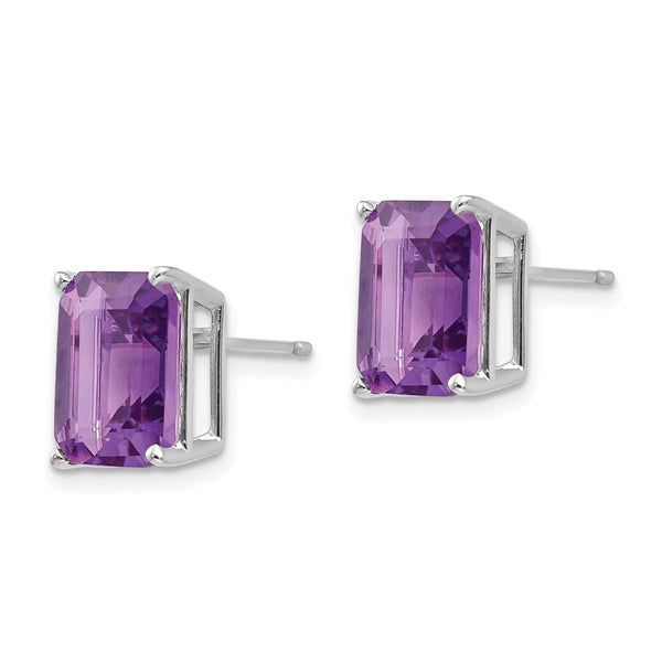 14K White Gold Amethyst Stud Earrings - 10x8 mm