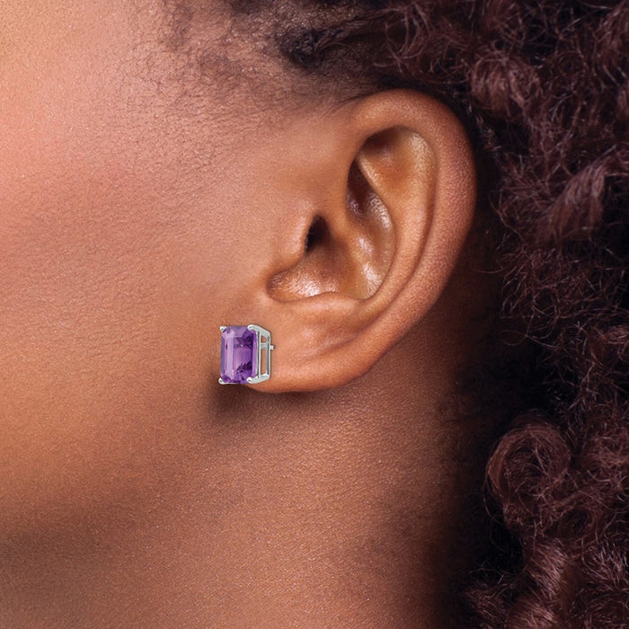 Exclusive 14K White Gold Amethyst Stud Earrings - 10x8 mm - Stylish Value-3