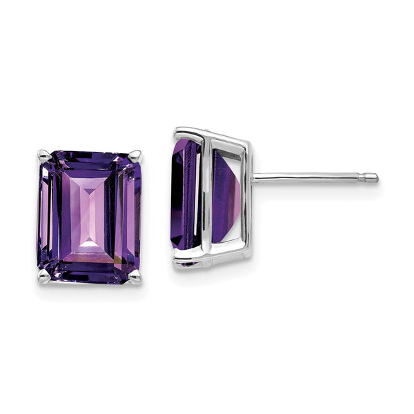 14K White Gold Amethyst Stud Earrings - 10x8 mm