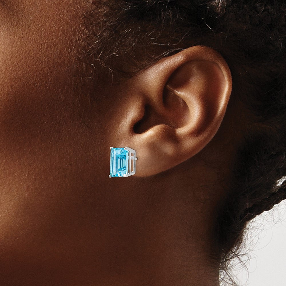 Shop Stylish 14K White Gold Emerald Cut Blue Topaz Earrings - 10x8mm