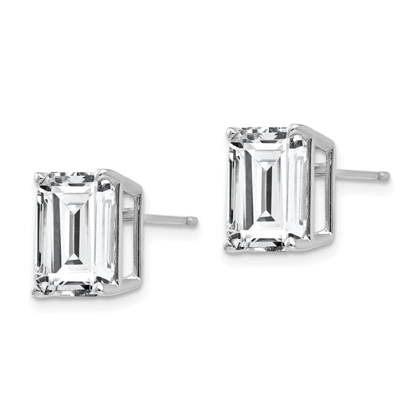 14K White Gold Emerald Cut CZ Earrings - 10x8mm