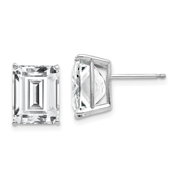 14K White Gold Emerald Cut CZ Earrings - 10x8mm