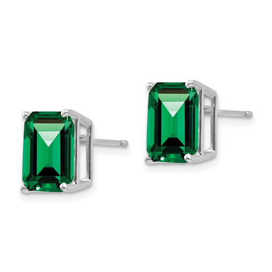 Designer 14K White Gold Emerald Cut Mount St. Helens Stud Earrings - 10x8mm, Affordable Luxury!