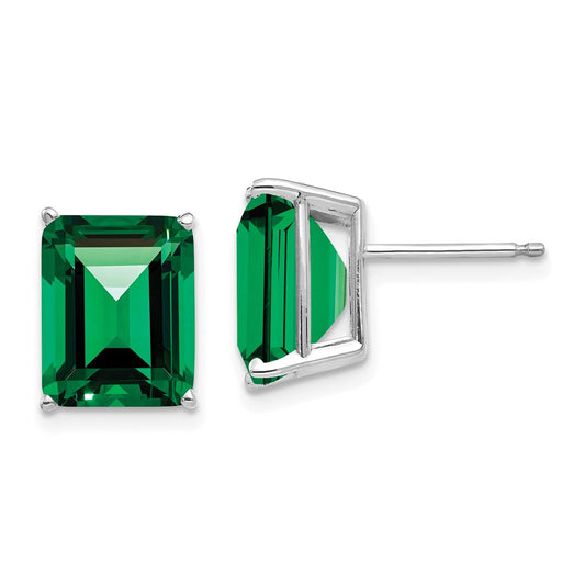 Designer 14K White Gold Emerald Cut Mount St. Helens Stud Earrings - 10x8mm, Affordable Luxury!