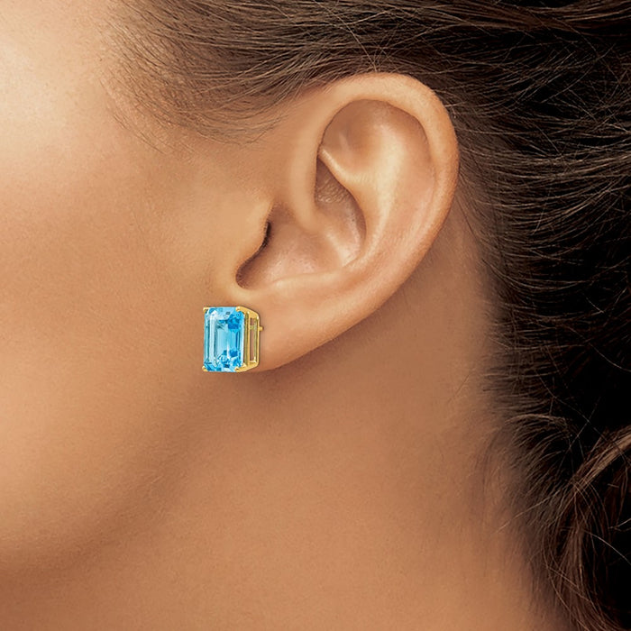Shop Stylish 14K Gold Emerald Cut Blue Topaz Earrings - 12x10mm, Luxury Value!-3