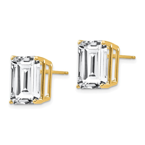 14K Gold Emerald Cut CZ Earrings 12x10mm