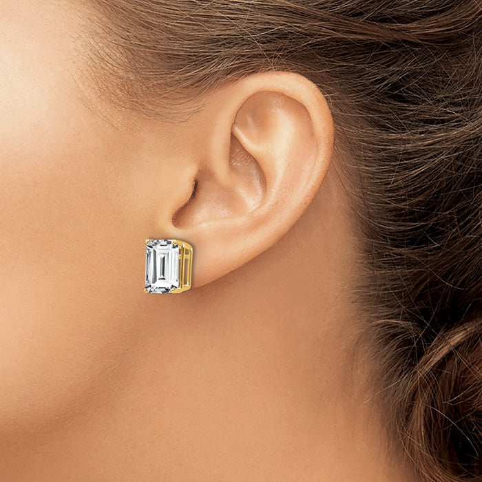 High-Quality 14K Gold Emerald Cut CZ Earrings 12x10mm - Stylish Luxury Value-3
