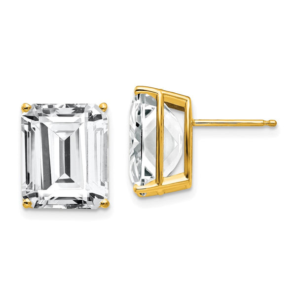 14K Gold Emerald Cut CZ Earrings 12x10mm
