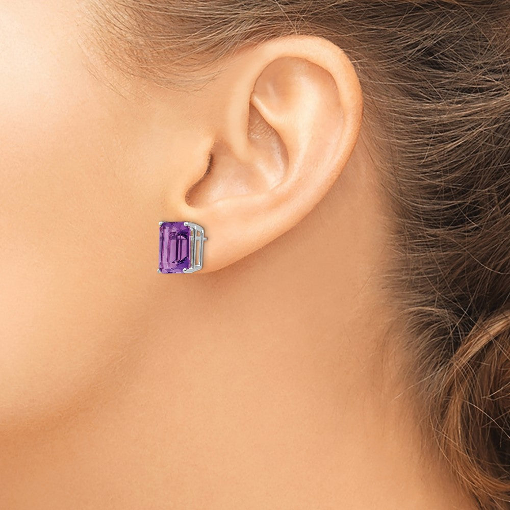 Exclusive 14K White Gold Emerald Cut Amethyst Earrings - 12x10mm Value