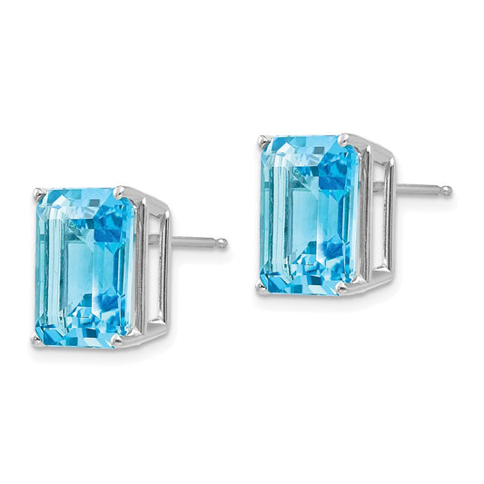 Buy Stylish 14K White Gold Emerald Cut Blue Topaz Earrings - 12x10mm
