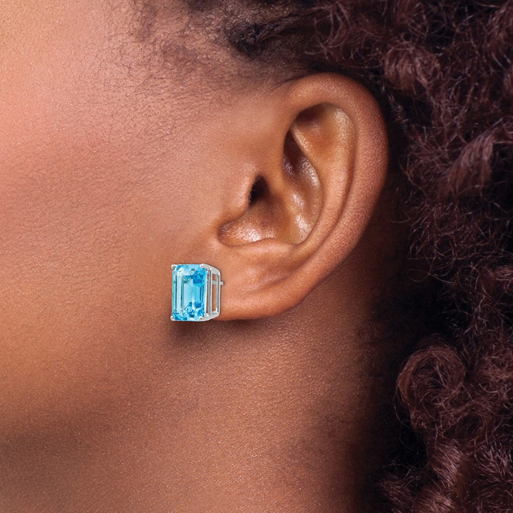 Buy Stylish 14K White Gold Emerald Cut Blue Topaz Earrings - 12x10mm
