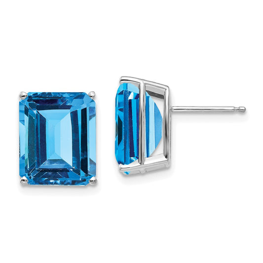 Buy Stylish 14K White Gold Emerald Cut Blue Topaz Earrings - 12x10mm