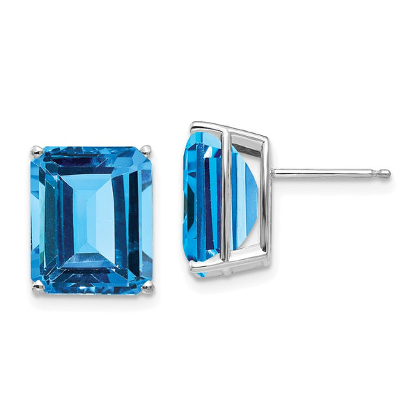 14k White Gold Emerald Cut Earring Mounting - 12x10mm