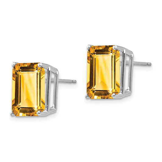 Buy Exclusive 14K White Gold Emerald-Cut Citrine Stud Earrings - Stylish Value!
