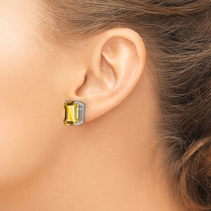 Buy Exclusive 14K White Gold Emerald-Cut Citrine Stud Earrings - Stylish Value!-3