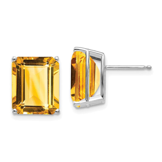 Buy Exclusive 14K White Gold Emerald-Cut Citrine Stud Earrings - Stylish Value!