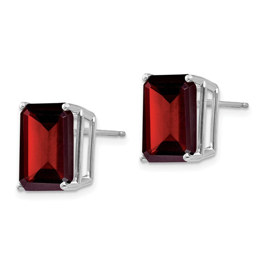 Designer 14K White Gold Emerald-Cut Garnet Stud Earrings - Stylish Luxury