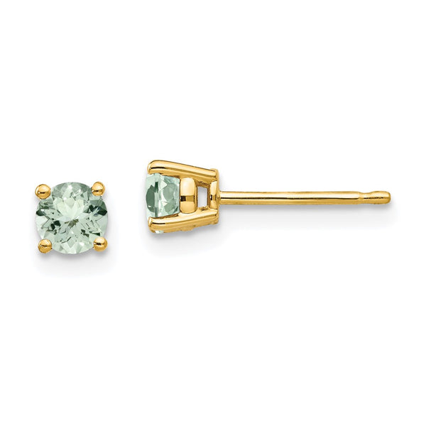 14K Gold 4mm Round Green Quartz Stud Earrings - Style GR1-1014283