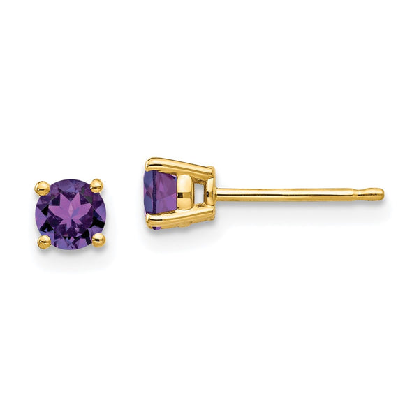 14K Gold 4mm Amethyst Stud Earrings