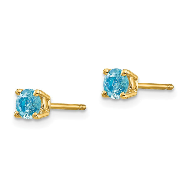14K Gold Aquamarine Stud Earrings, 0.85mm