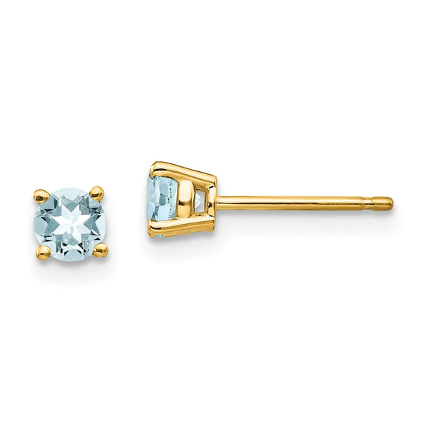 14K Gold Aquamarine Stud Earrings, 0.85mm