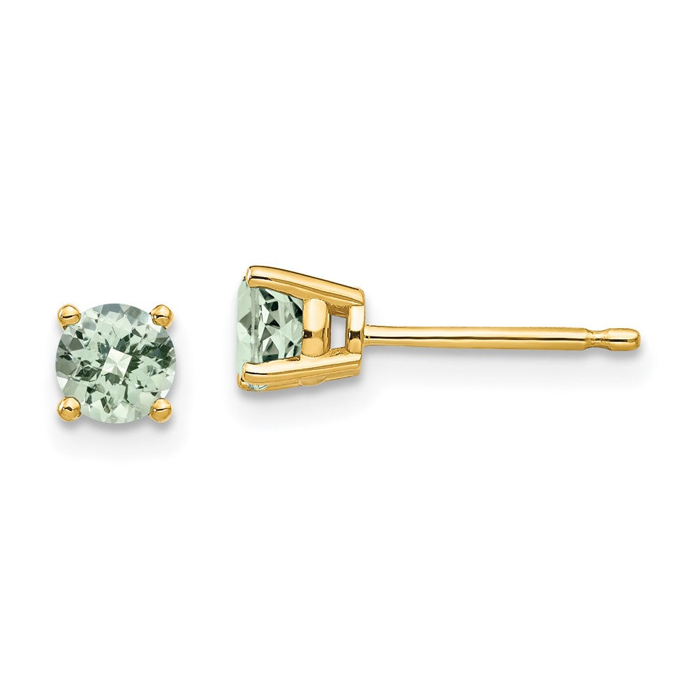 Buy Stylish 14K Gold 4mm Round Checker-Cut Green Quartz Stud Earrings