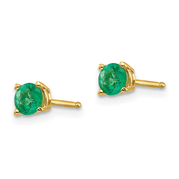 14K Gold Emerald Stud Earrings, .85mm