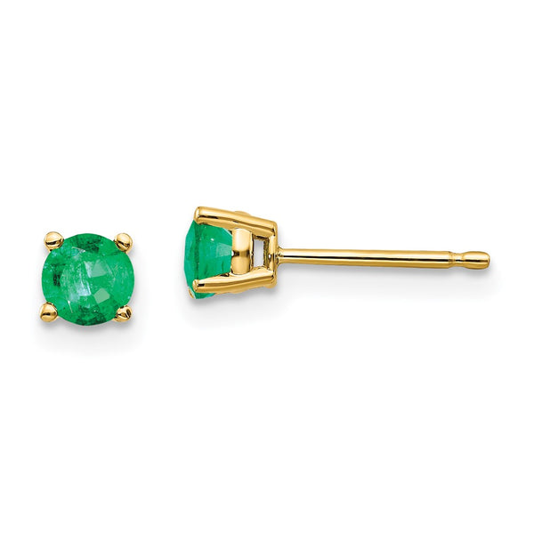 14K Gold Emerald Stud Earrings, .85mm