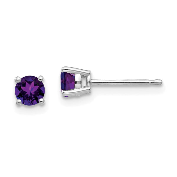 14K White Gold 4mm Amethyst Stud Earrings - Style GR1-1014332