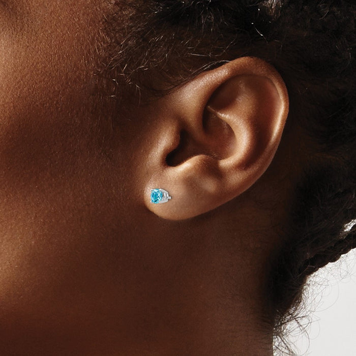Shop Stylish 14K White Gold 4mm Blue Topaz Stud Earrings - Luxury Value!-3
