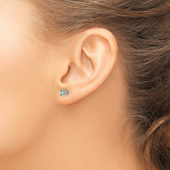 Designer 14K Gold 4mm Round Checker-Cut Green Quartz Earrings - Stylish Value!-3
