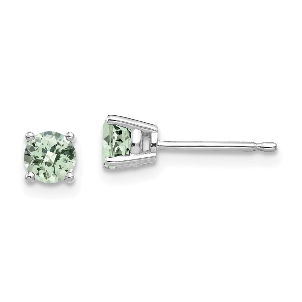 Designer 14K Gold 4mm Round Checker-Cut Green Quartz Earrings - Stylish Value!