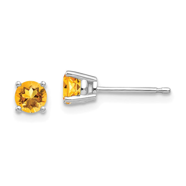 14K White Gold Citrine Stud Earrings - 4mm