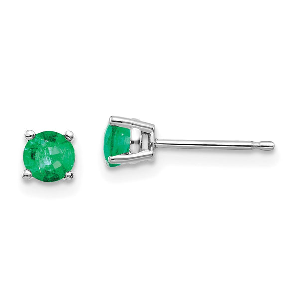 14K White Gold Emerald Stud Earrings - Style GR1-1014353