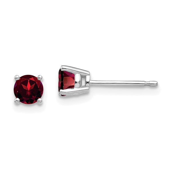 14K White Gold Garnet Stud Earrings - 4mm