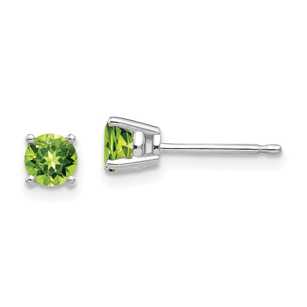 14K White Gold Peridot Stud Earrings - 4mm