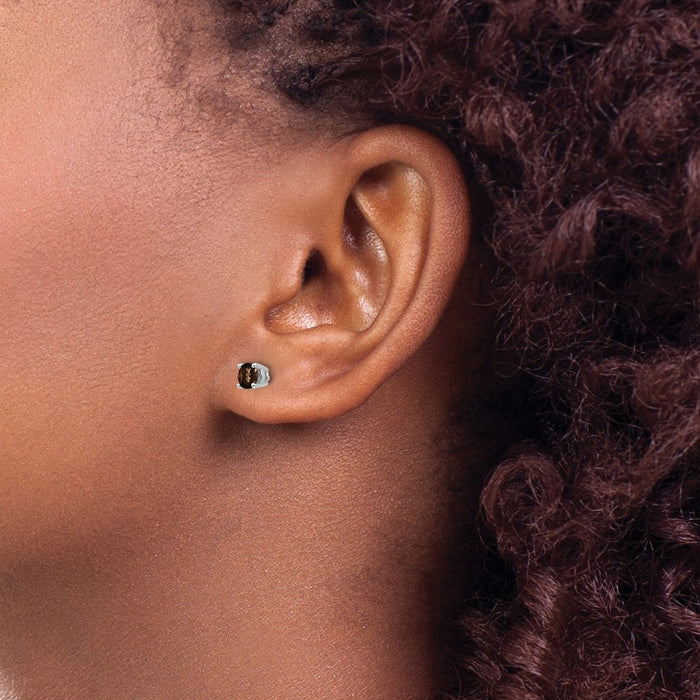 High-Quality 14K Gold 4mm Round Smoky Quartz Earrings | Stylish & Affordable-3