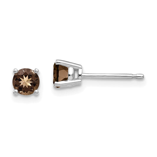 High-Quality 14K Gold 4mm Round Smoky Quartz Earrings | Stylish & Affordable