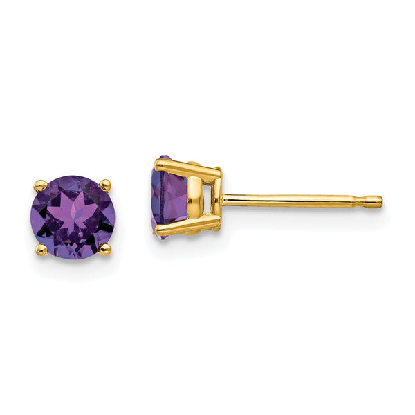 14K Gold 5mm Amethyst Stud Earrings