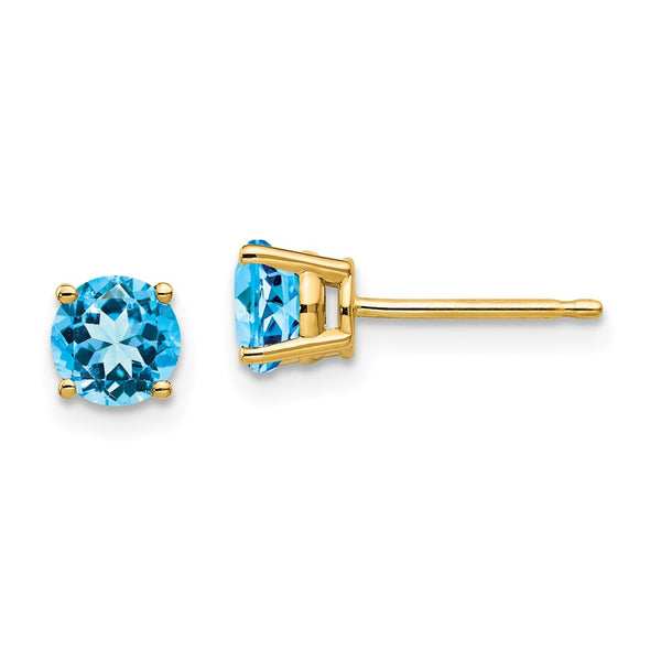 14K Gold 5mm Blue Topaz Stud Earrings