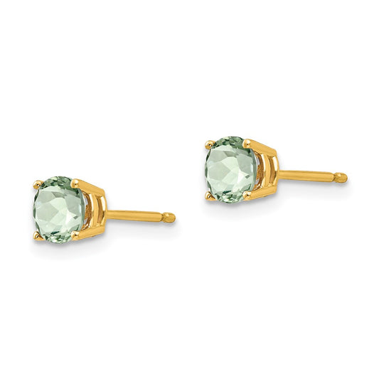 High-Quality 14K Gold 5mm Round Checker-Cut Green Quartz Stud Earrings - Stylish Value
