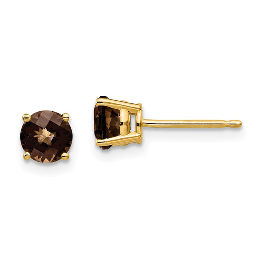 High-Quality 14K Gold 5mm Round Smoky Quartz Earrings - Stylish & Affordable