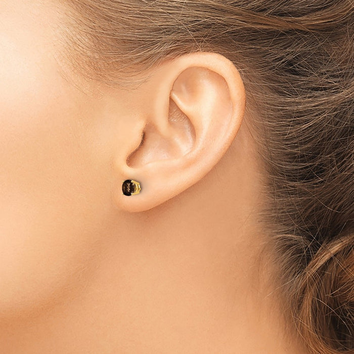High-Quality 14K Gold 5mm Round Smoky Quartz Stud Earrings - Stylish Value-3