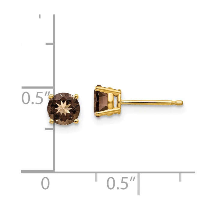 High-Quality 14K Gold 5mm Round Smoky Quartz Stud Earrings - Stylish Value-4