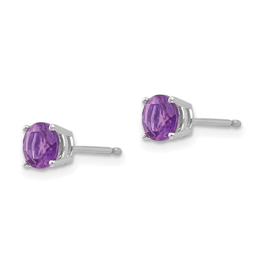 Exclusive 14K White Gold 5mm Amethyst Stud Earrings - Stylish Luxury Value