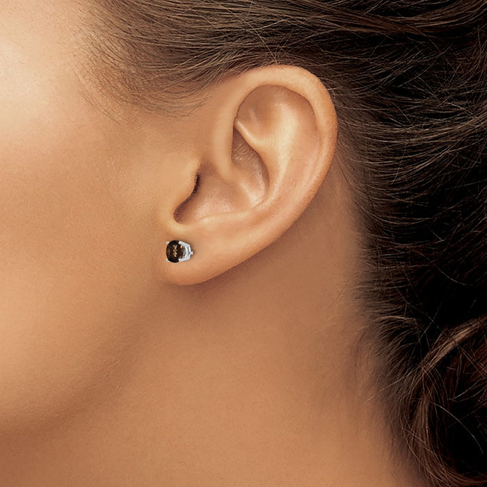 Buy Designer 14K Gold 5mm Round Checker-Cut Smoky Quartz Stud Earrings - Luxury Value!-3